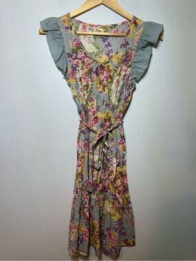 April Cornell Cotton Floral Ruffle-Sleeve Mini Dress in Sage women’s Size XS